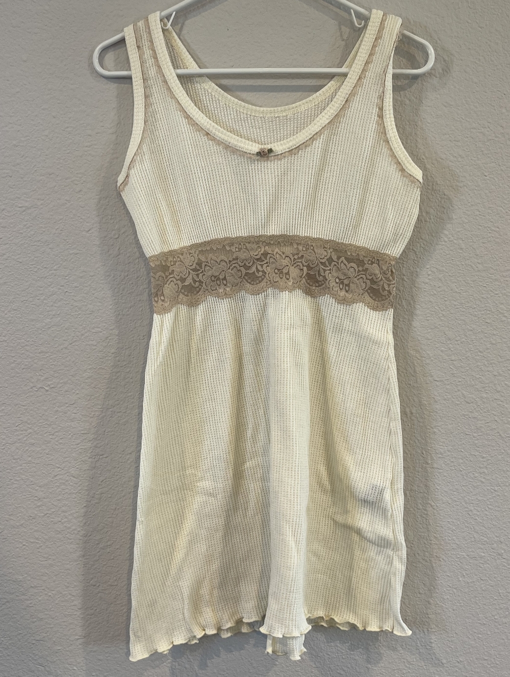 Colesce Couture Lingere Womens Cream Cotton Blend Waffle Knit Lace Night Gown Sm